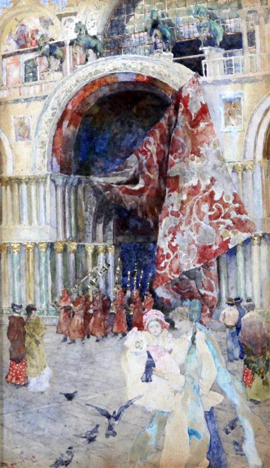 David Woodlock (1842-1929) Procession leaving St Marks, Venice 9 x 5.25in.